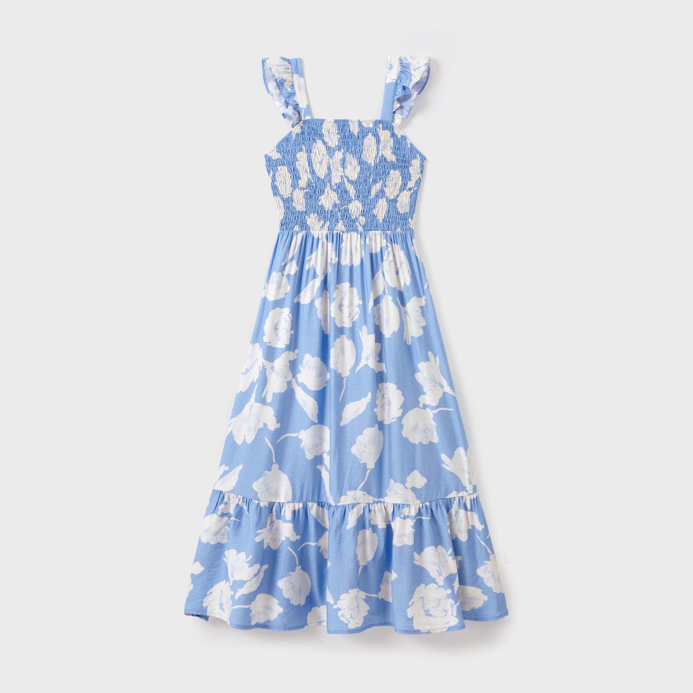 Azul Camiseta de algodón azul a juego para la familia o vestido con mangas de volantes. de venta al por mayor en Faire2