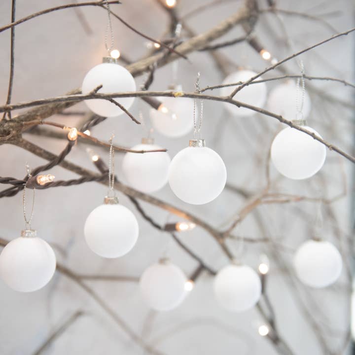 SET/ 12, 1.75" WHITE FLOCKED BALLS for wholesale by Ragon House