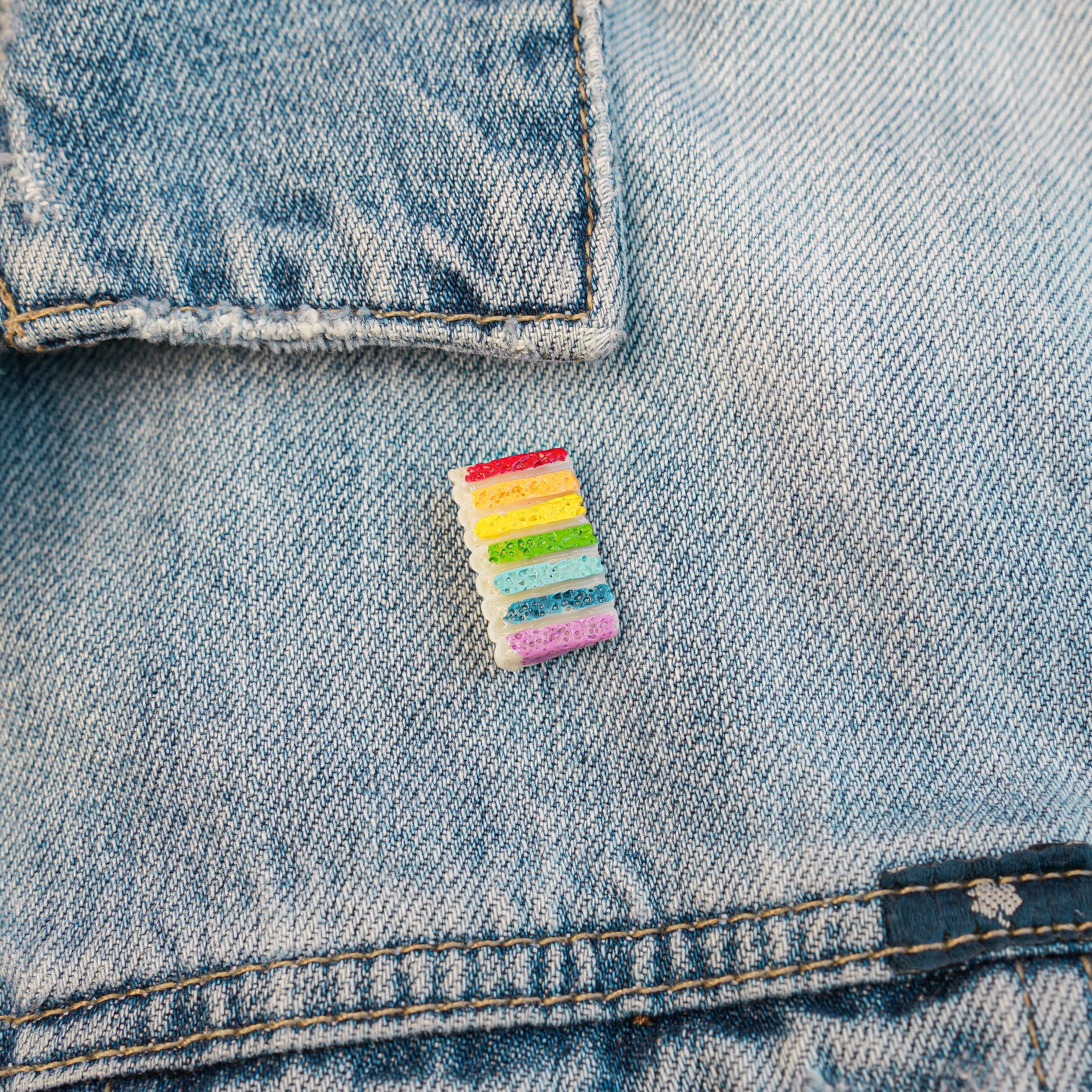 Mini Story Co - Wholesale Lapel Pin/Button - Rainbow Cake Pin | Rainbow Cake Slice Brooch | Pride Flag Rainbow Cake Accessories | LGBTQA+ Pins | Miniature Cake Pin3
