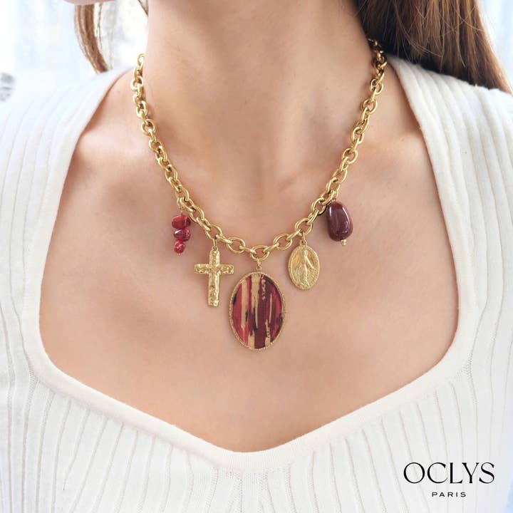 Fania gold stainless steel resin charm necklace for wholesale by Oclys