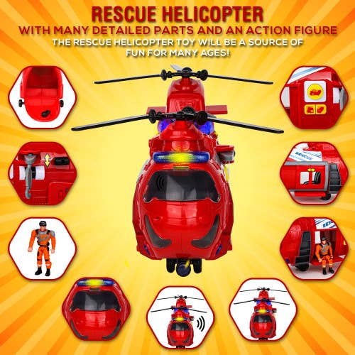 The Toy Group - Wholesale Toy Plane - Kids - Playkidz 17" Rescue Helicopter Toy with Lights & Sounds3