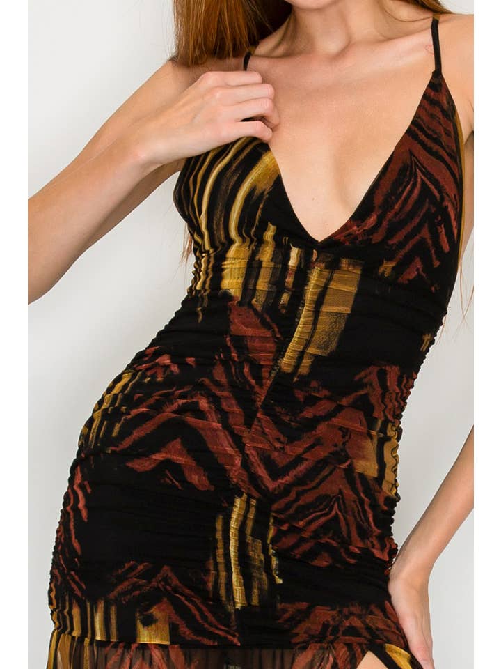 BLACK MUSTARD KD9865-PRINT MESH MAXI DRESS for wholesale on Faire5