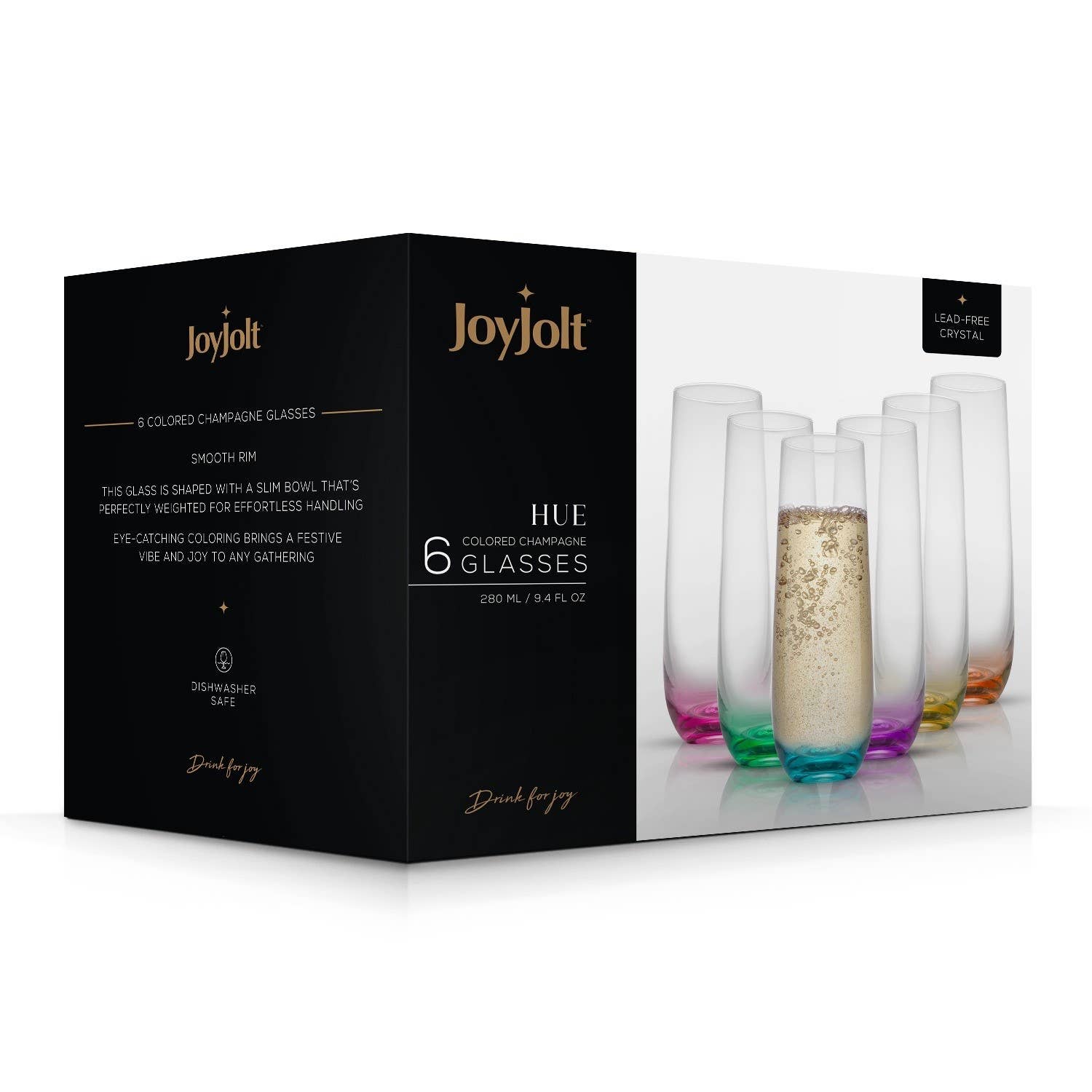 JoyJolt – Engroshandel Champagneglas – Hue farvede stilløse champagneglas, sæt med 6 festglas6