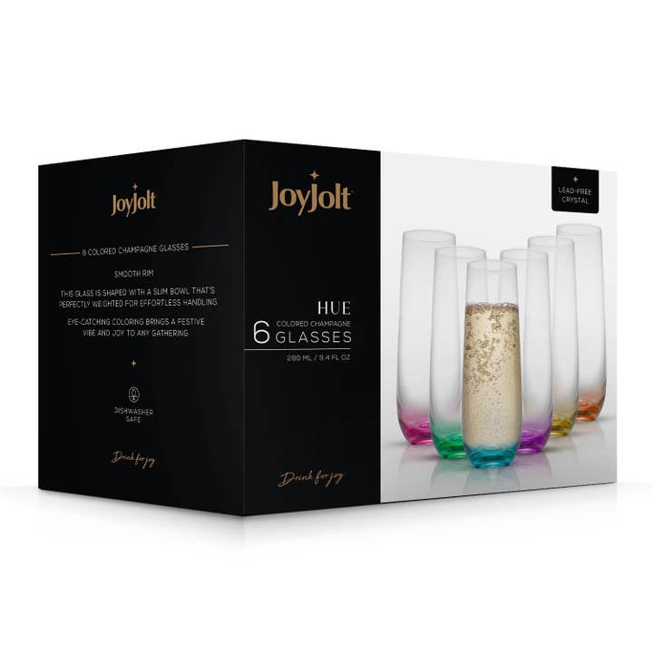 JoyJolt - Wholesale Champagne flute - Hue Colored Stemless Champagne Flutes Glasses, Party Glasses6