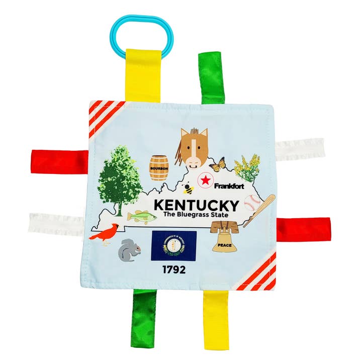 Kentucky State Baby Learning Crinkle Tag Square 8"x 8" Toy for wholesale by Baby Jack and Company