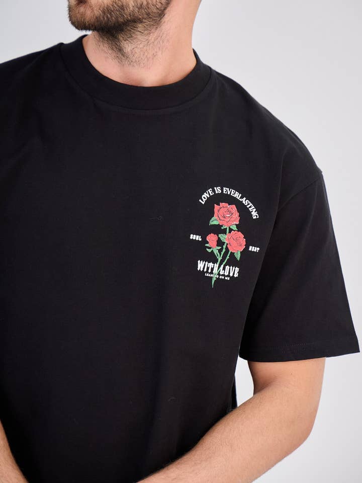 TOP MONDAY - Wholesale T-Shirt - Men's - Black T-Shirt with Rose Print3