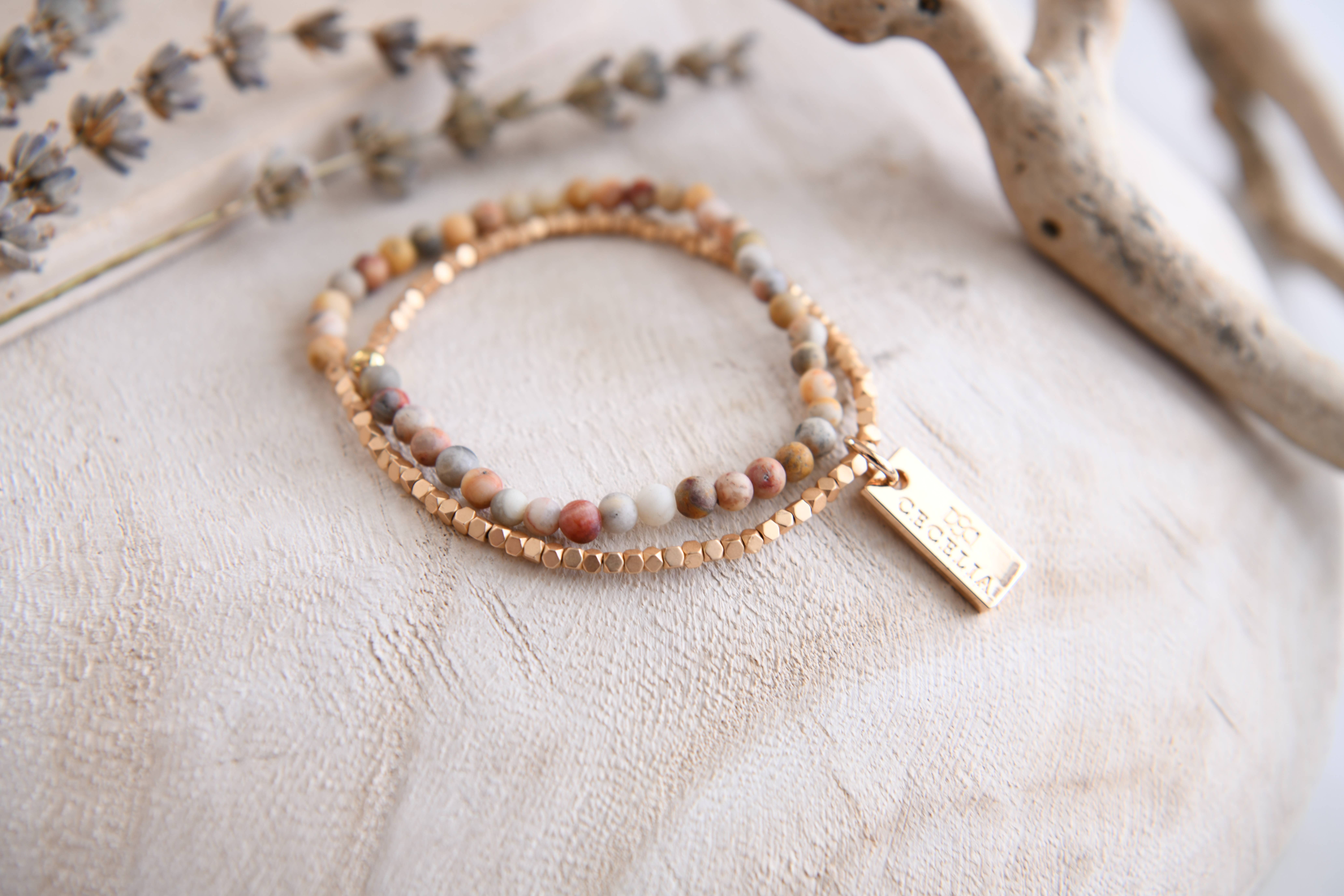 Cecelia Designs Jewelry - Wholesale Beaded Bracelet - Gemstone Wrap Bracelet with Faceted Gold Beads 13