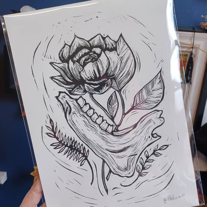 A4 'Offering' Lino Print for wholesale by Minifi's Oddities