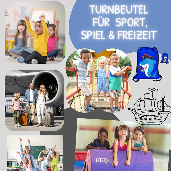 HECKBO - Wholesale Drawstring Bag - Kids - Children's gym bag pirate shark5