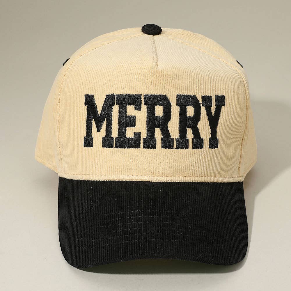 Sensibling Corp. - Wholesale Baseball Cap - Women's - MERRY Message Embroidered Corduroy Baseball Cap0
