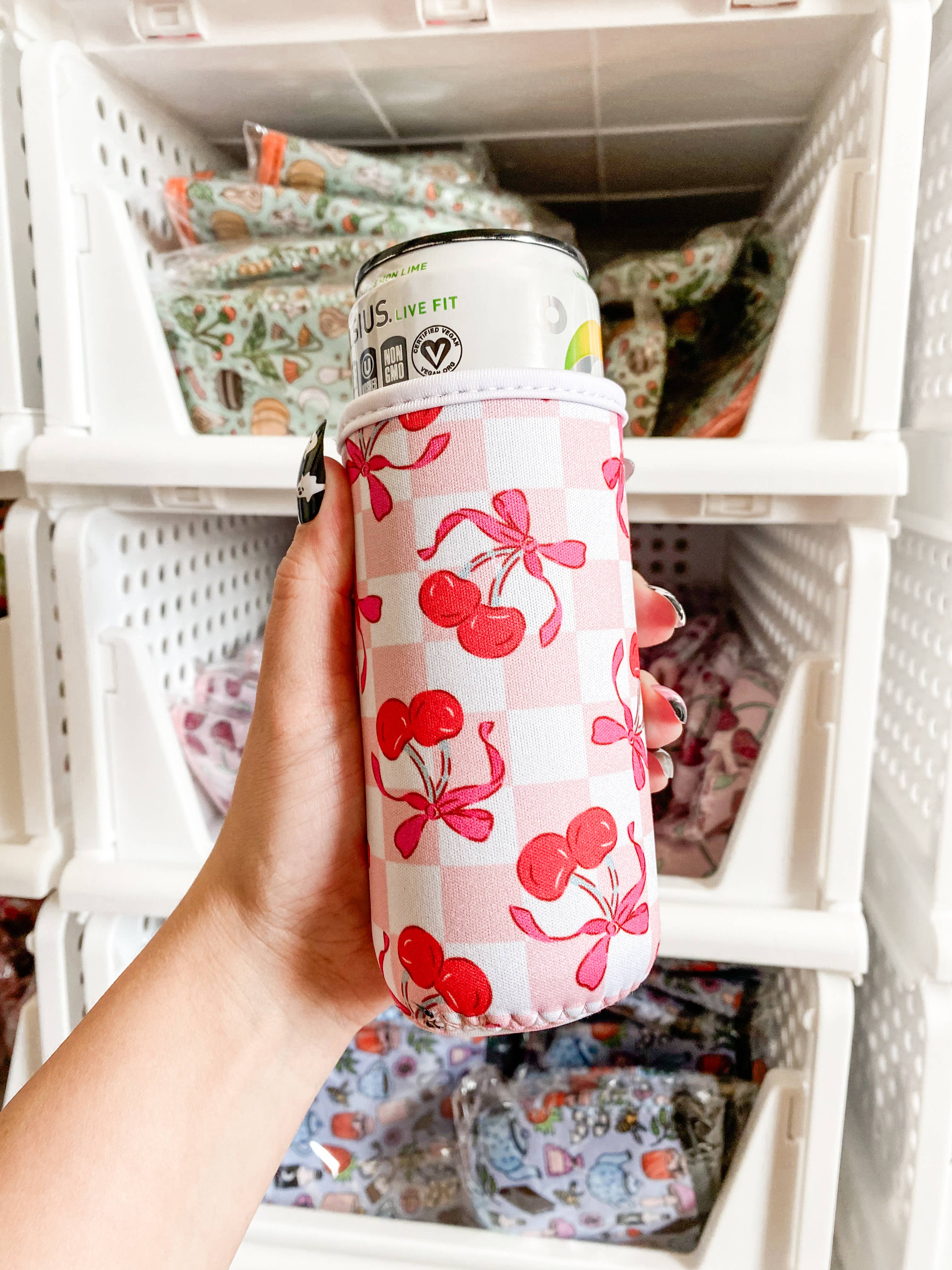 Teddy Transfers - Wholesale Drink Huggers & Koozies - Picnic Cherrie Slim Can Sleeve0