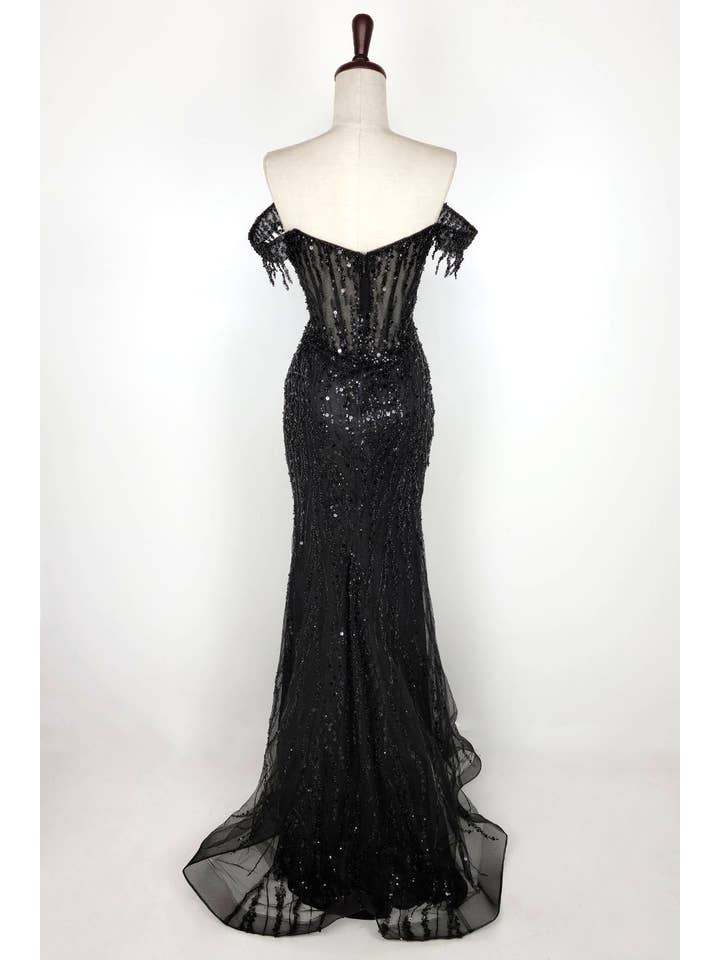 Chicas - Wholesale Gown - Women's - Off the Shoulder Sequin and Bead Long Dress C33114