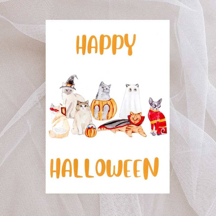 Halloween Cats in Costume Greeting Card for wholesale by Kubytovych Studio