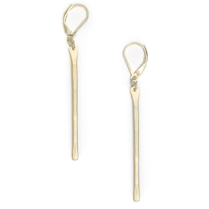 Freshie & Zero - Wholesale Dangle Earrings - STEM Long Skinny Hammered Bar Earrings in gold or silver4