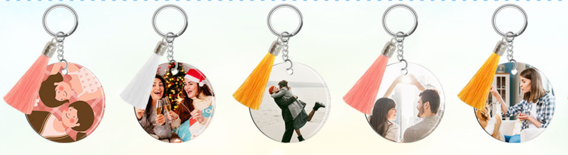 Inklusive Printing, Designs & More – wholesale Nyckelringar - Dam – Anpassningsbar rund nyckelring för sublimering med tofs1