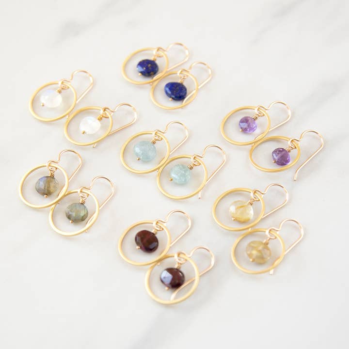 Tara Earrings - Gemstone and Gold for wholesale by Stowaway Jewelry