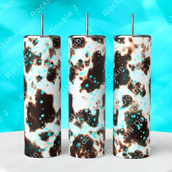 Gobelet turquoise en cuir de vachette pour la vente par Rockin K and Double J