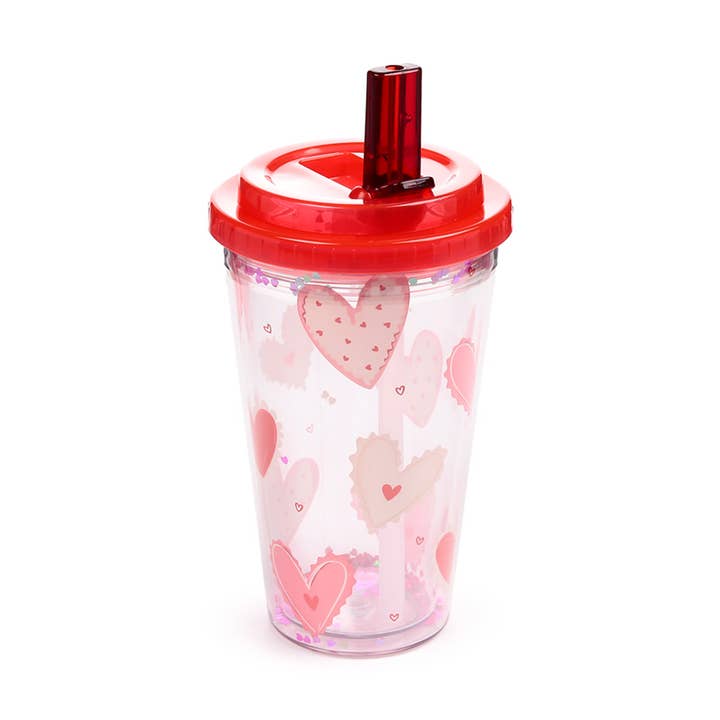 Vaso de Doble Pared con Pajita Amore Hearts a Prueba de Roturas para venta al por mayor de Puckator EU