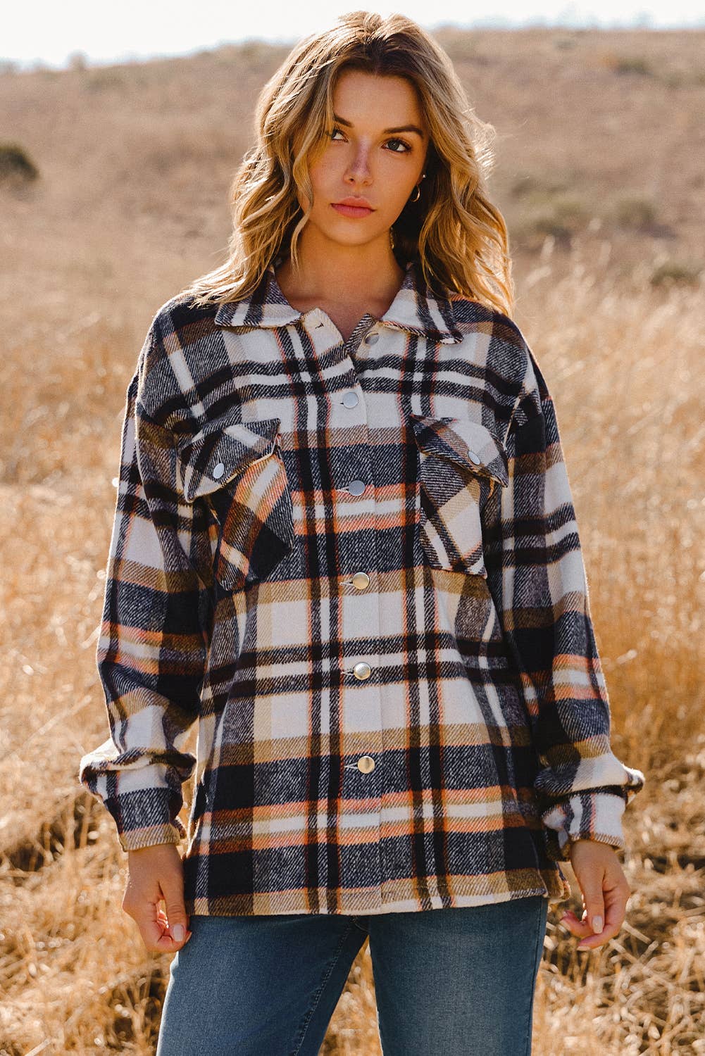 fashionworks - Wholesale Shirt Jacket/Shacket - Women's - Geometric Plaid Print Pocketed Shacket8