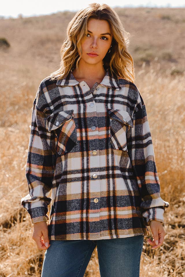 fashionworks - Wholesale Shirt Jacket/Shacket - Women's - Geometric Plaid Print Pocketed Shacket8