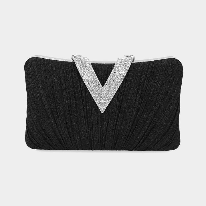 Wona Trading, Inc. - Wholesale Clutch Bag - Women's - Sparkle Fabric Stone V Fold Clutch Evening Bag Crossbody Bag