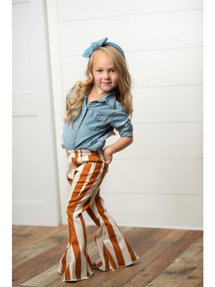 Oopsie Daisy - Wholesale Jeans - Kids - Kids Mustard Stripe Flare Denim Jeans