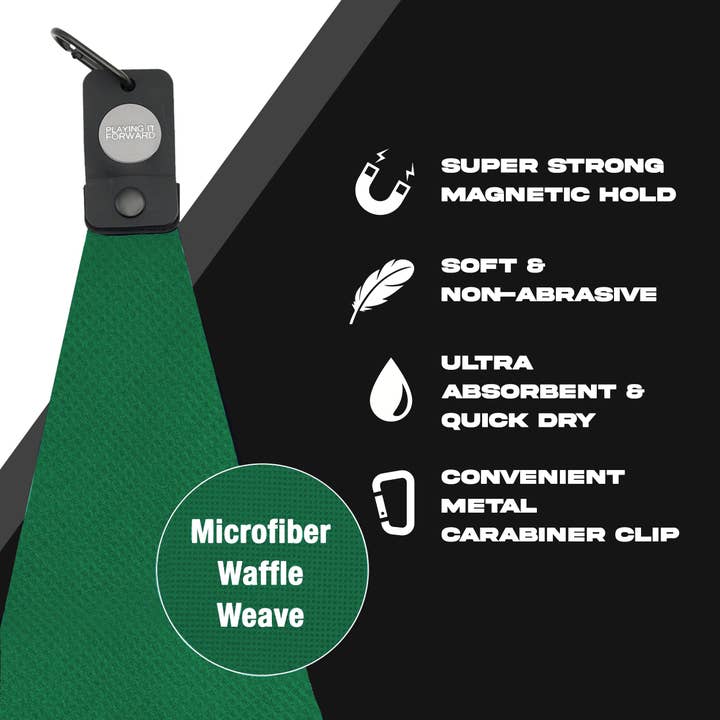Playing It Forward - Wholesale Sports Towel - Magnetic Microfiber Golf Towel with Clip - Green