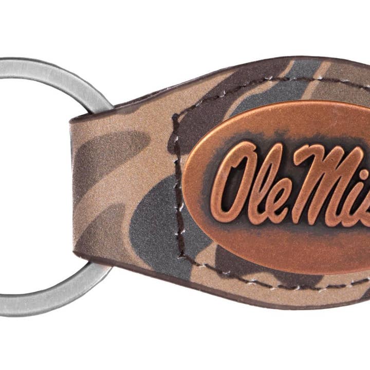 Zep-Pro - Wholesale Keychain - Unisex - Ole Miss Rebels Oval Camo Leather Key Fob.