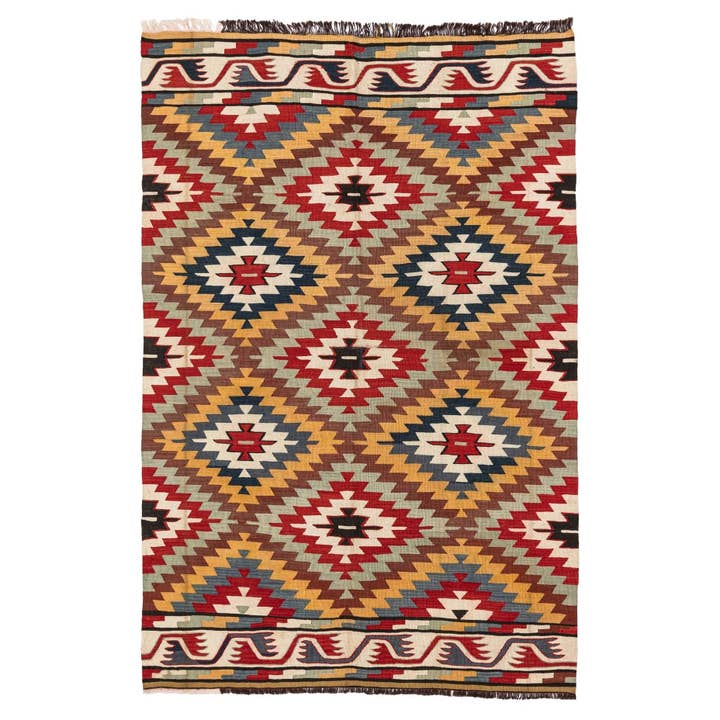 Tappeto Kilim Geometrico Colorato (4' x 6') per la vendita all'ingrosso da parte di Rugtolia