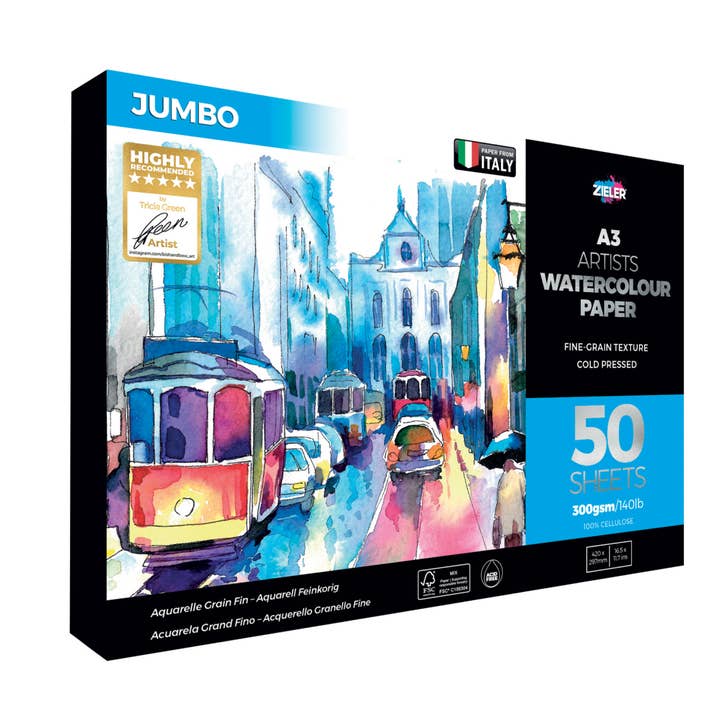 Zieler - Venta al por mayor Papel para pintar - Papel Acuarela Premium A3 Textura Grano Fino Jumbo