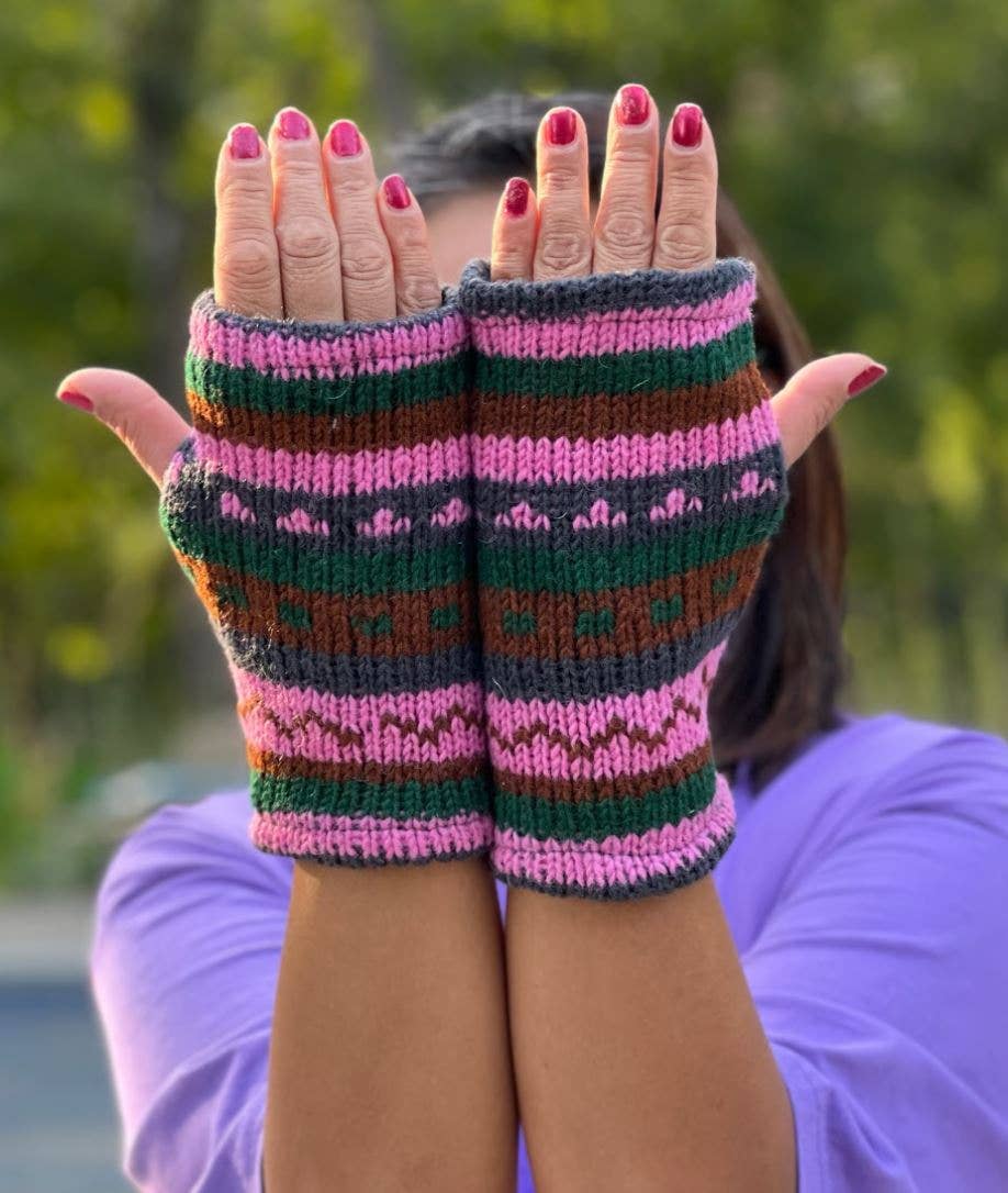 Lungta Imports – Engroshandel Handsker - Dame – Fingerløse, håndstrikkede uldhandsker med fleecefor - håndvarmer39