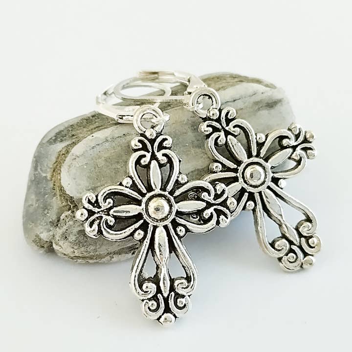 Eleganta silverkorsörhängen, religiösa örhängen för wholesale av Piccadilly Pendants