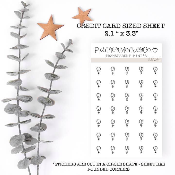 TBM.281 | Feuille Mini Ballons Minimaliste (Transparent) pour la vente par Plannermonkeyco
