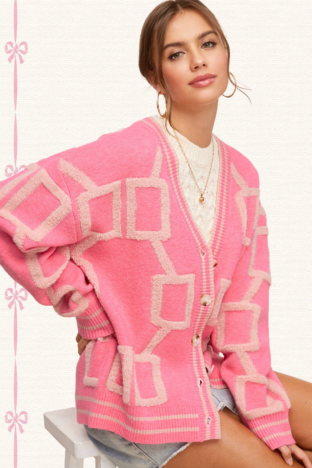 La Miel - Wholesale Cardigan - Women's - HCC2177-Loose Fit Drop Shoulder Cozy Knit Cardigan2