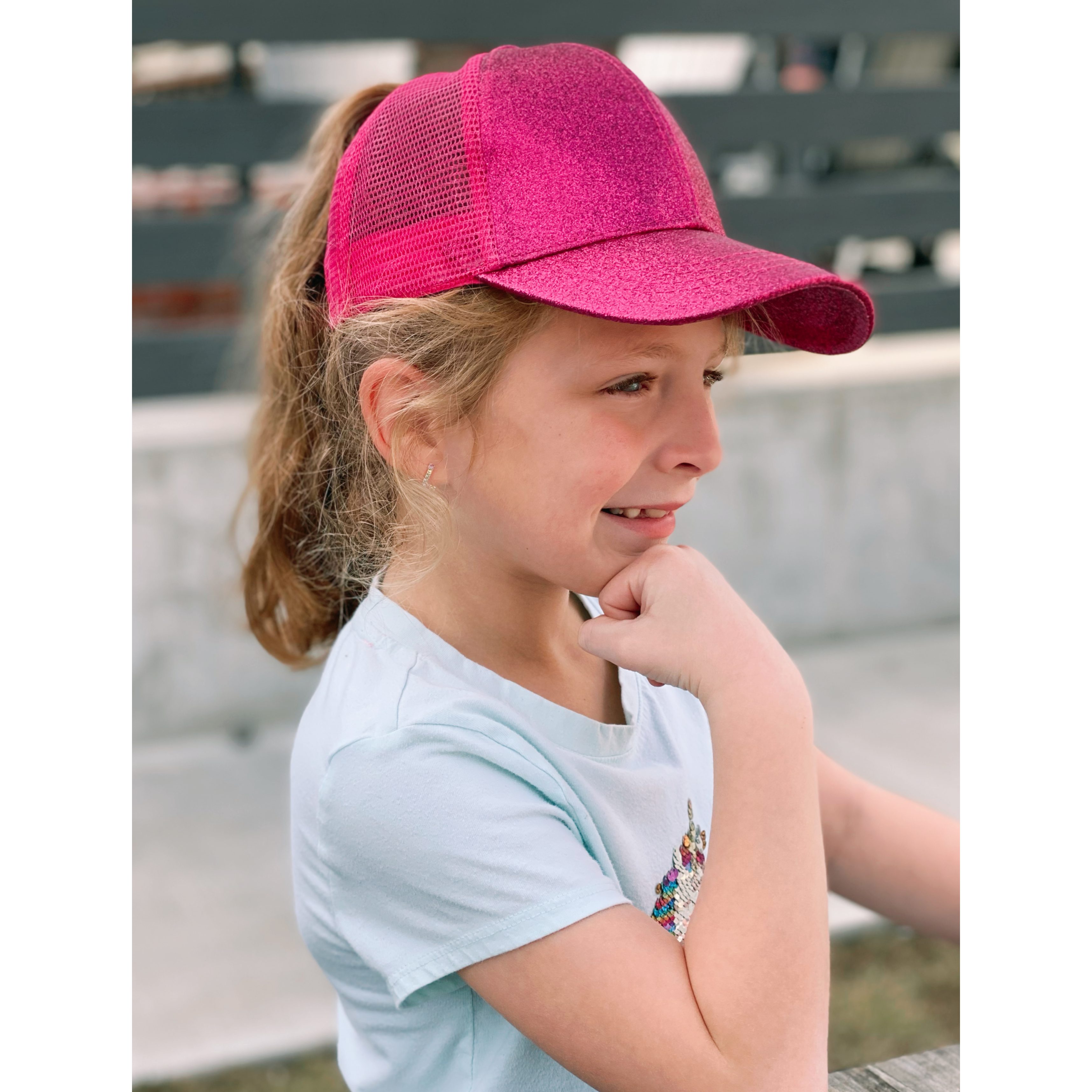 C.C Beanie - Wholesale Baseball Cap - Kids - Kids Glitter High Ponytail CC Ball Cap KIDSBT67