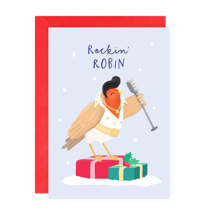 Funny Christmas Card - Elvis Robin - UK Designed for wholesale by Painted Parasol Studio