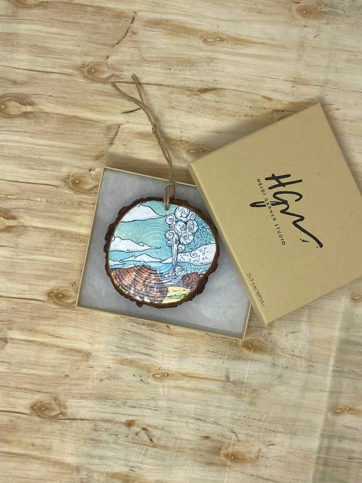 Old Faithful Yellowstone National Park 3.5-4 inch Wood Ornament for wholesale by Heidi Garner Studio