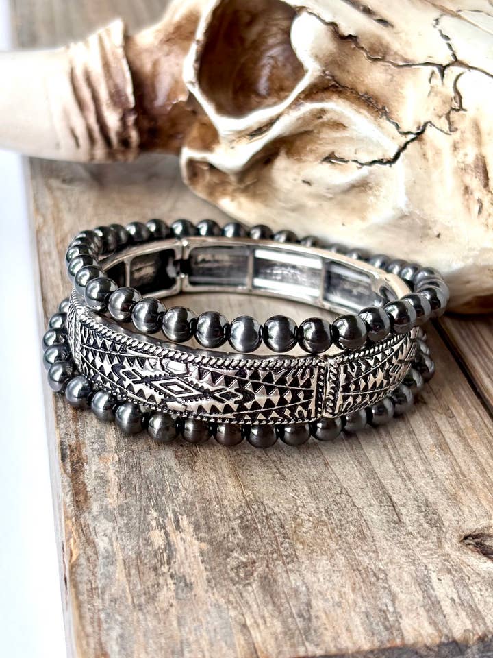 3 Layer Western Stretch Bracelet w/ Navajo Pearl for wholesale by Boho Ranch Shop