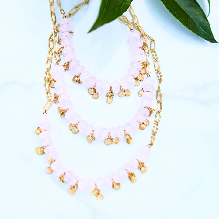 Collier Gem Drip en quartz rose pour la vente par Be the Light Malas