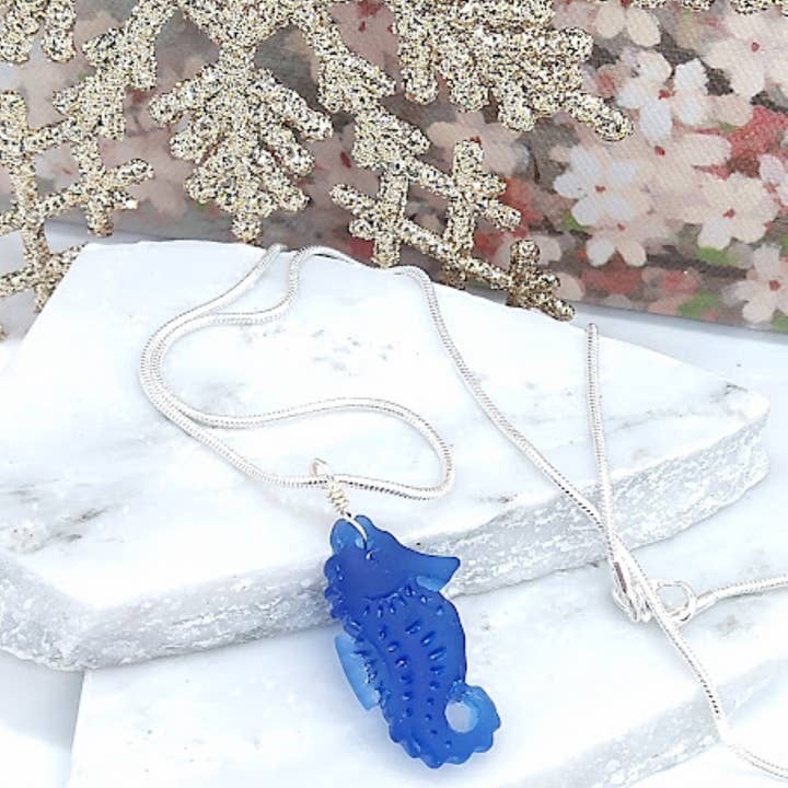 Bad Apple Designs - Wholesale Pendant/Charm Necklace - Ocean-Inspired Seahorse Sea Glass Necklace Handmade7