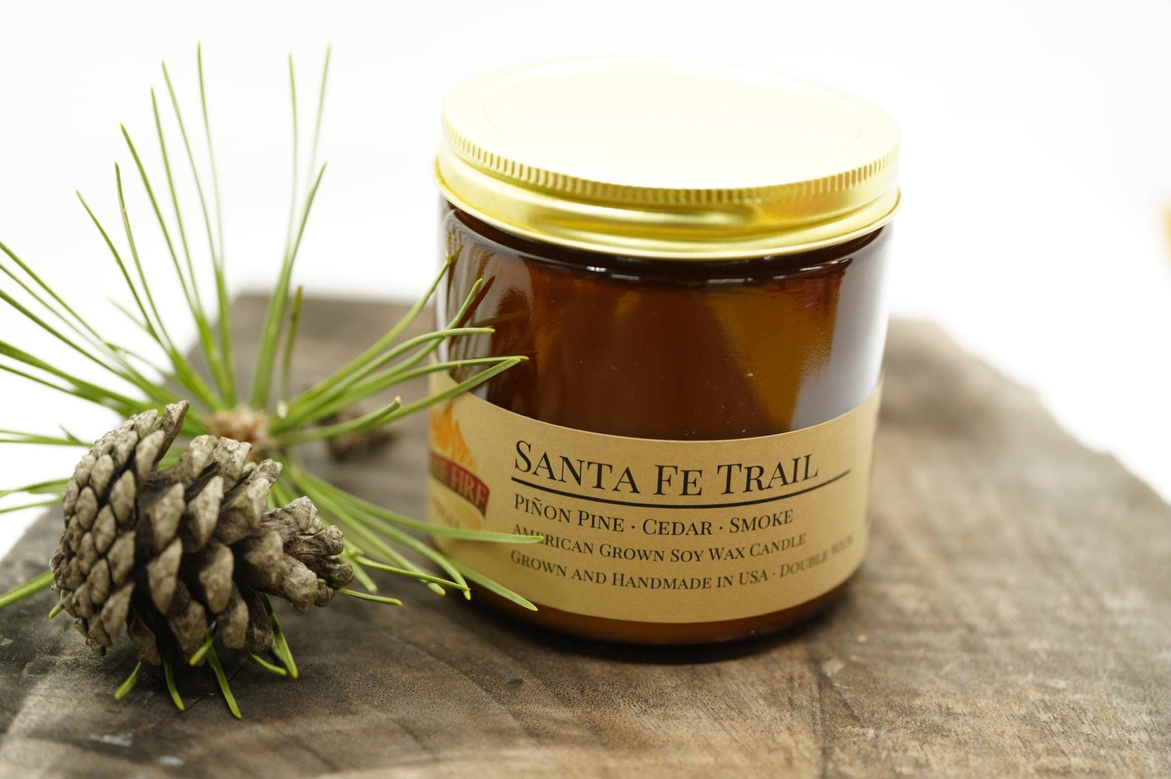 Prairie Fire Candles - Wholesale Jar/Filled Candle - Santa Fe Trail Soy Wax Candle | 16 oz Double Wick Amber Apot2