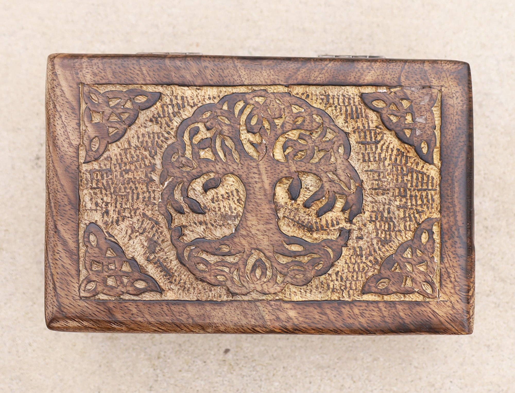 Lungta Imports – wholesale Jewellery box/organiser – Celtic Tree Of Life Hand Carved Jewelry Storage Keepsake Wooden Box5