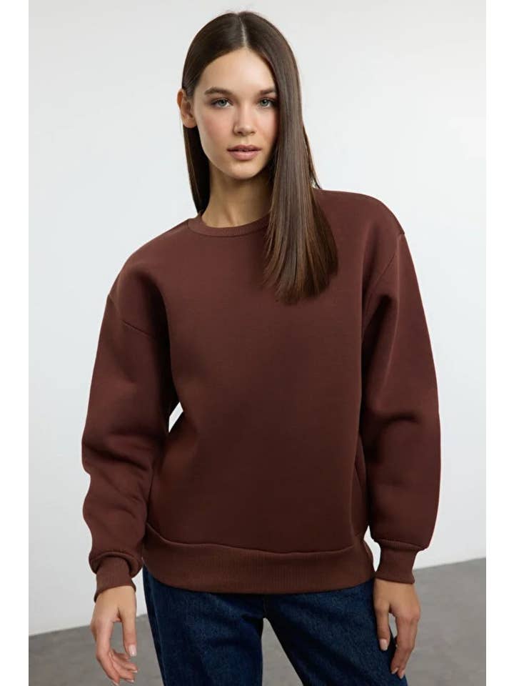 Hoxton Gal – wholesale Sweatshirt – Women's – Thick Fleece-Lined Regular Fit Crew Neck Basic Knit Sweatshirt18