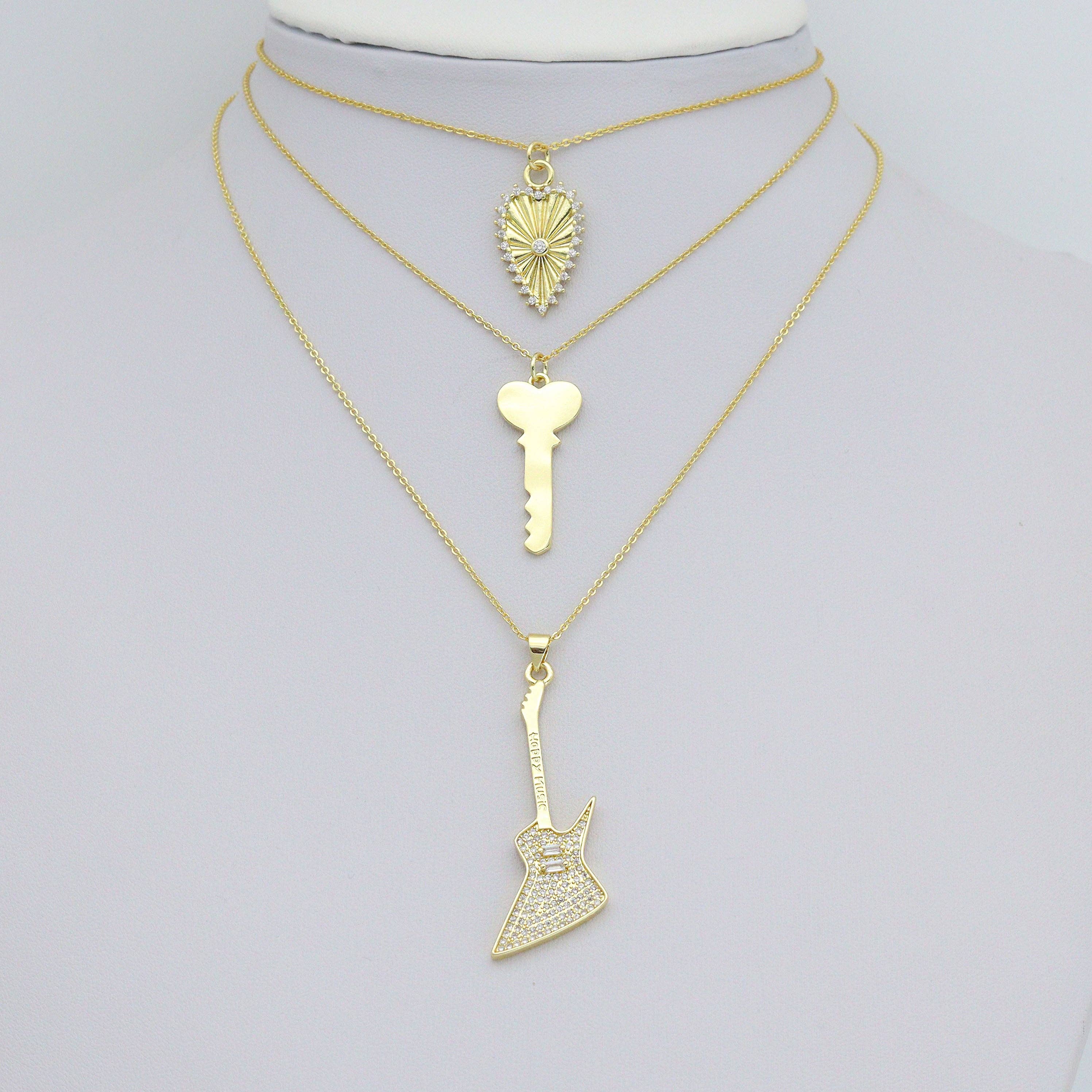 BestBeads&Beyond – wholesale Individuell berlock/hänge – Guld Fiol Gitarr Kors Hjärta Nyckel Berlock Hänge, Sku#LK12574