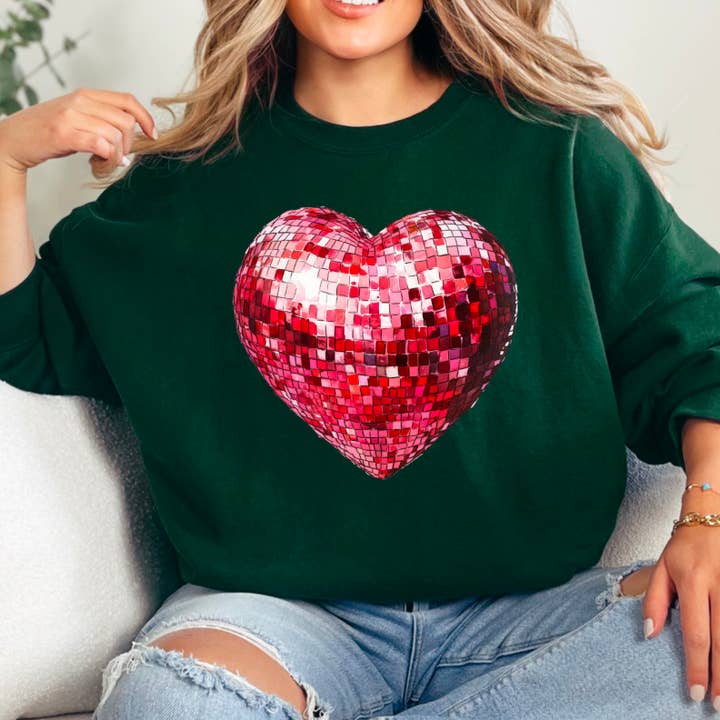 Shoppe SHC – Engroshandel Grafisk Sweatshirt - Dame – Hjerte Diskokugle Sweatshirt | Serigrafi Sweatshirt12