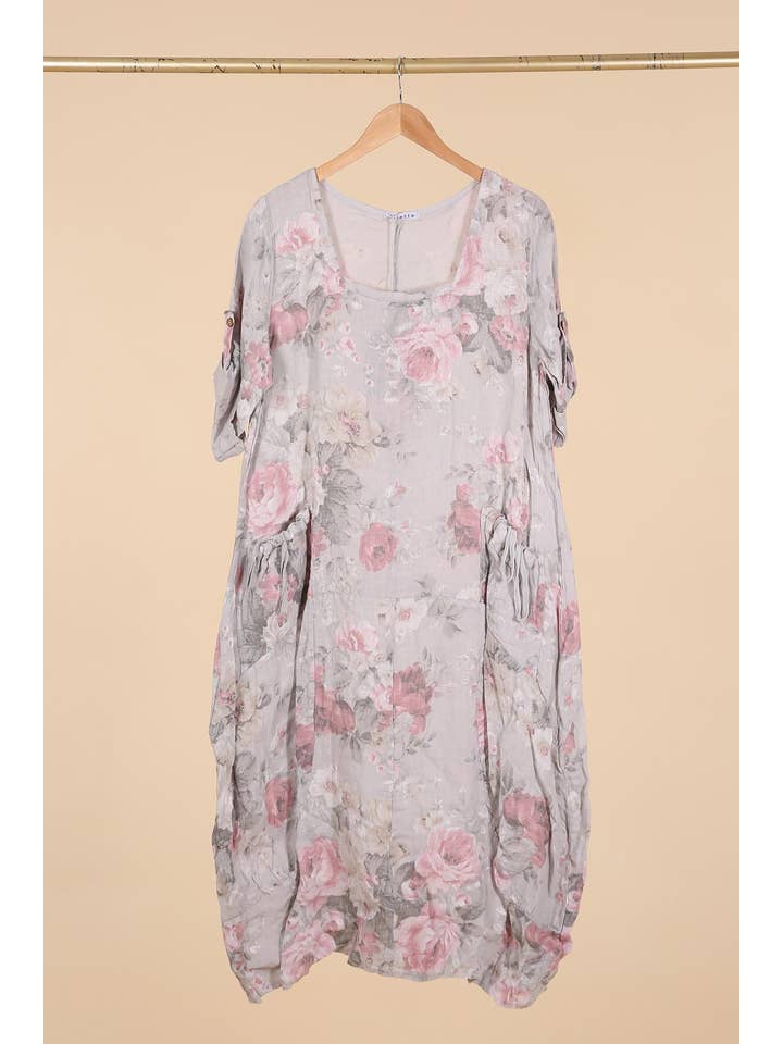 la maison des fibres naturelles – Großhandel Kleid – Damen – Leinenkleid mit floralem Muster, 100 % Leinen, Modell 6796731