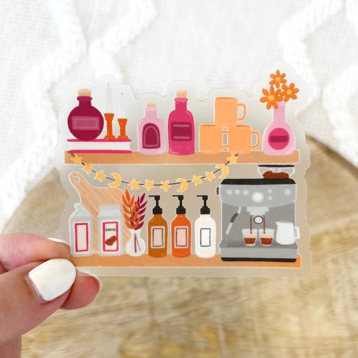 Elyse Breanne Design - Wholesale Sticker - Clear Pumpkin Spice Witch Coffee Bar Sticker 2.9x2.9 in.