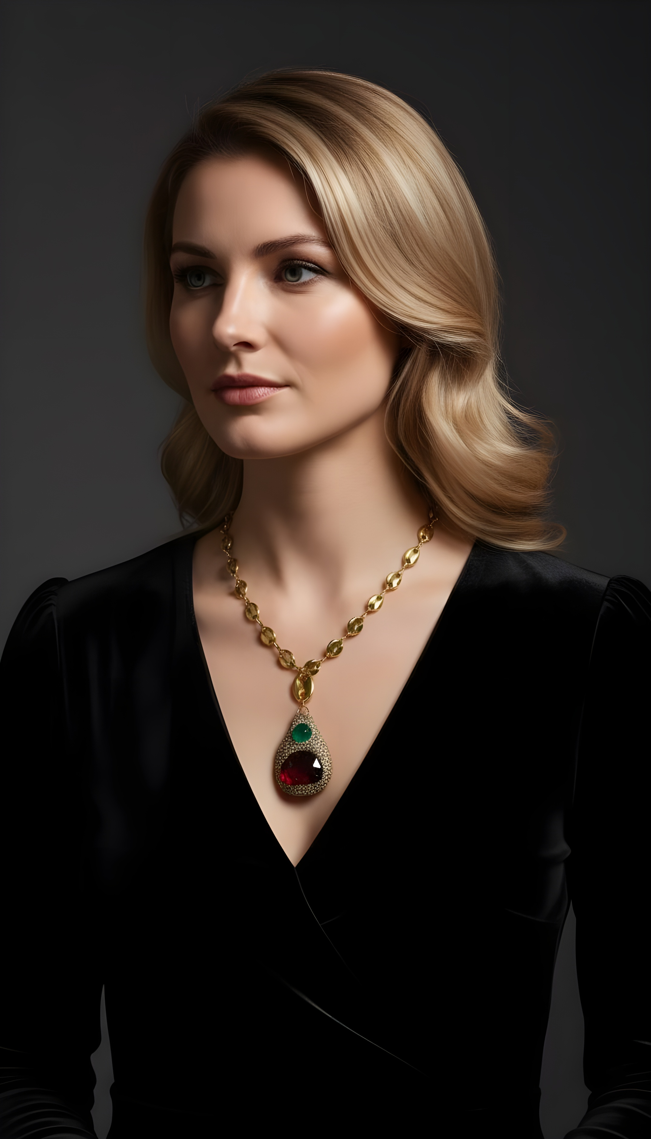 PHOEBE´S - Wholesale Pendant/Charm Necklace - Collar de acero inoxidable con colgante de piedras preciosas rojas y verdes1