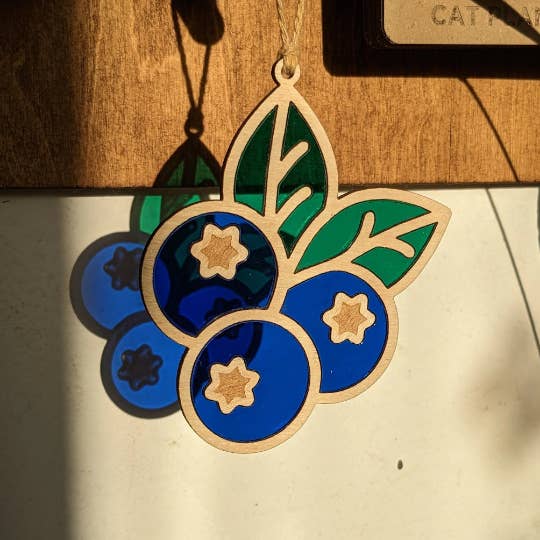 Blueberries Window Hanging Faux Stained Glass Cut Acrylic for wholesale by Bristol Design Forge Ltd