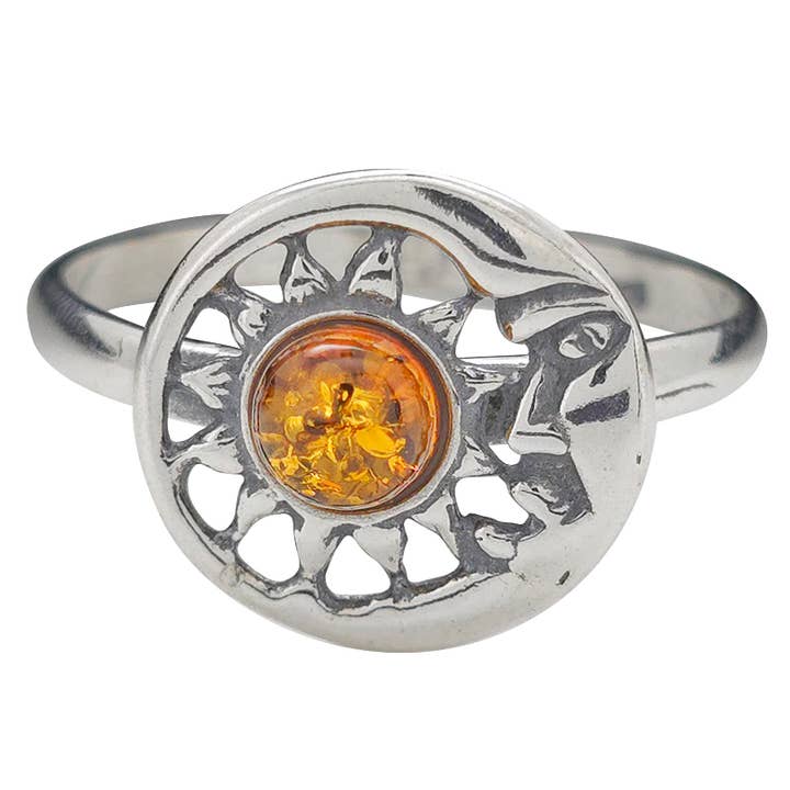 Amberman - Vendita all'ingrosso Anelli cocktail/statement - Anello luna/sole in argento ambrato